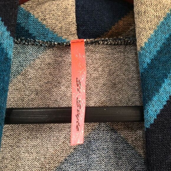 Soft Brown Blue Chevron Print Shrug Cardigan Sweater S - Picture 3 of 4